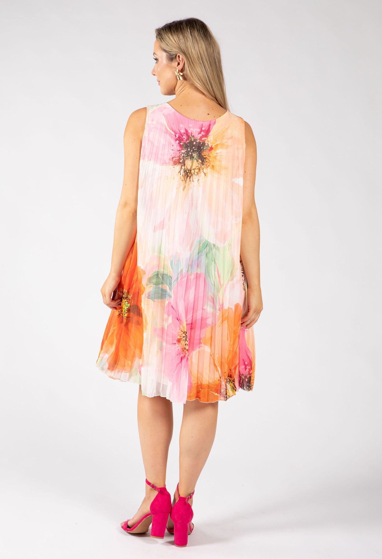 Plisse Pleated Floral Short Dress