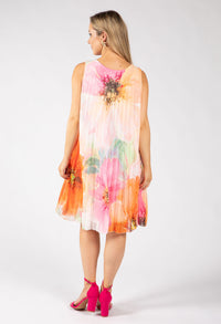 Plisse Pleated Floral Short Dress