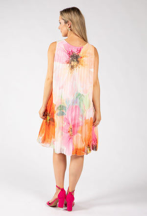 Plisse Pleated Floral Short Dress