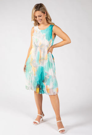 Plisse Pleated Floral Short Dress