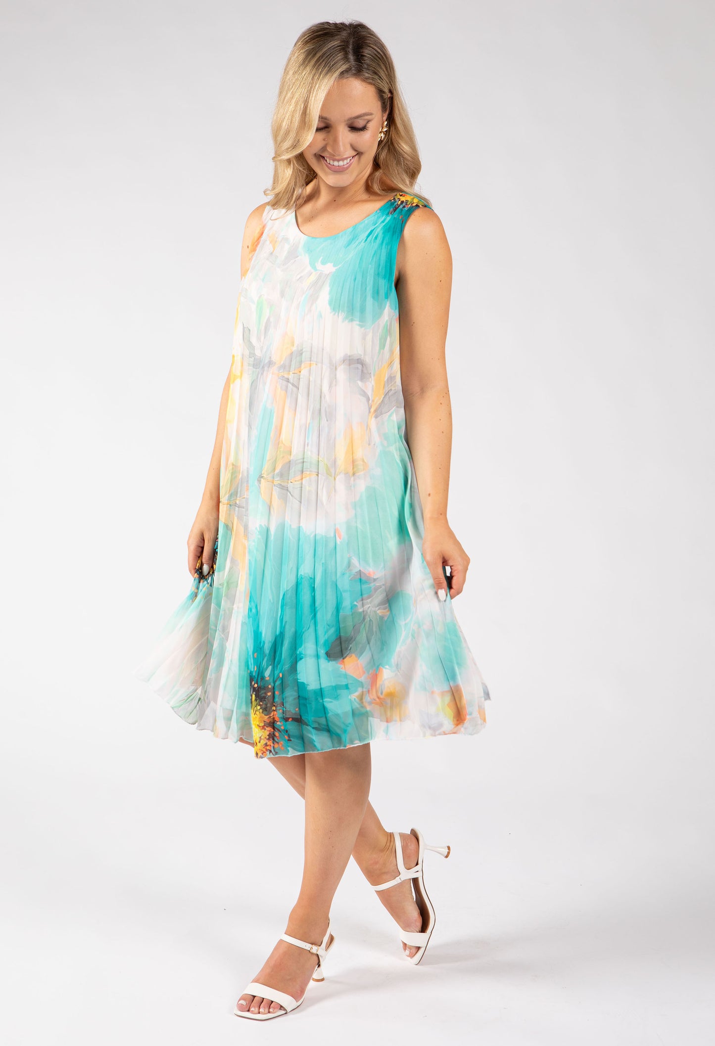 Plisse Pleated Floral Short Dress
