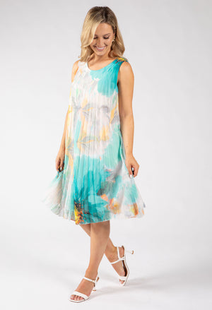Plisse Pleated Floral Short Dress