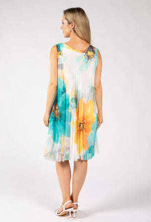 Plisse Pleated Floral Short Dress