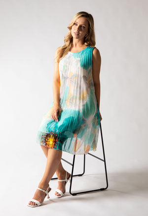 Plisse Pleated Floral Short Dress