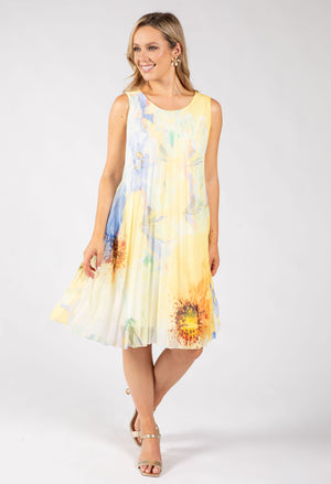Plisse Pleated Floral Short Dress