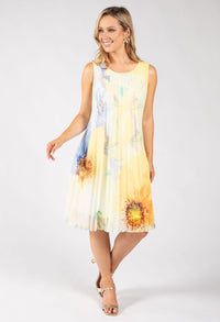 Plisse Pleated Floral Short Dress