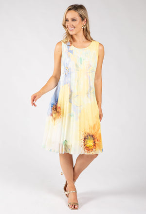 Plisse Pleated Floral Short Dress