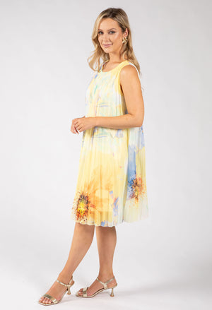 Plisse Pleated Floral Short Dress