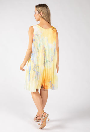 Plisse Pleated Floral Short Dress