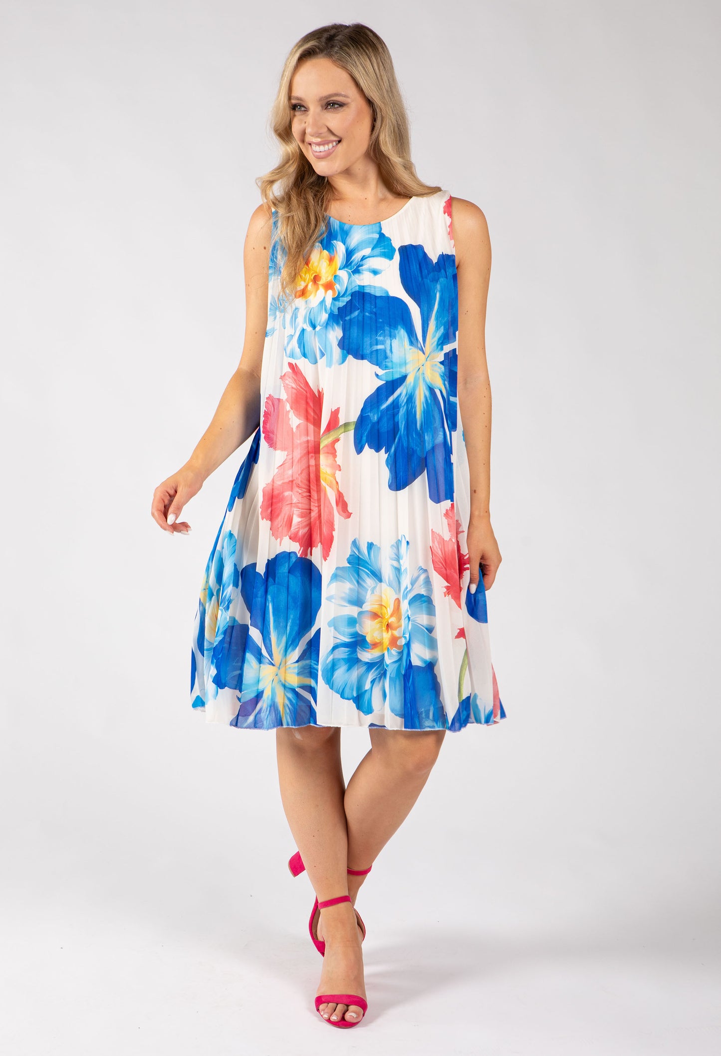 Plisse Pleated Floral Short Dress