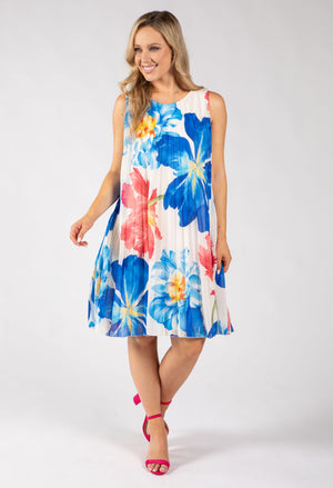 Plisse Pleated Floral Short Dress