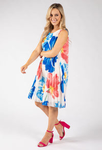 Plisse Pleated Floral Short Dress