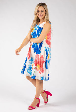 Plisse Pleated Floral Short Dress