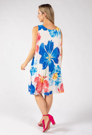 Plisse Pleated Floral Short Dress