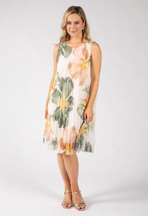 Plisse Pleated Floral Short Dress