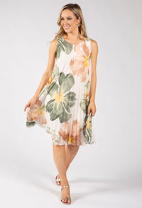 Plisse Pleated Floral Short Dress