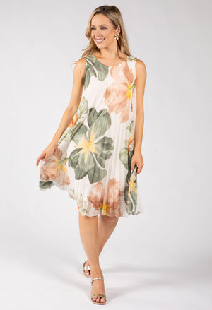 Plisse Pleated Floral Short Dress