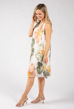 Plisse Pleated Floral Short Dress