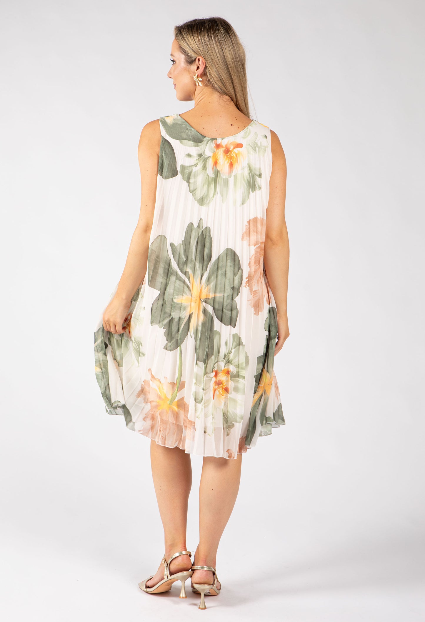 Plisse Pleated Floral Short Dress