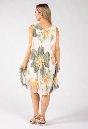Plisse Pleated Floral Short Dress