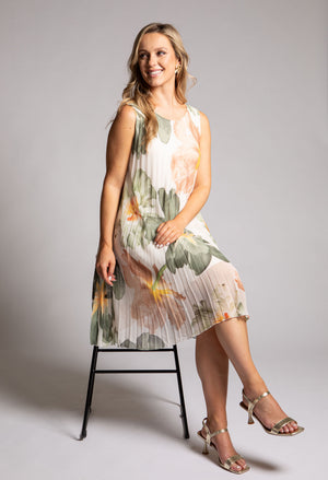 Plisse Pleated Floral Short Dress