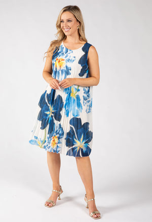 Plisse Pleated Floral Short Dress