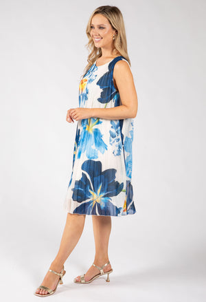 Plisse Pleated Floral Short Dress