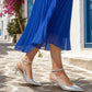 kitten heel sling back in silver