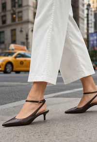 kitten heel sling back in brown