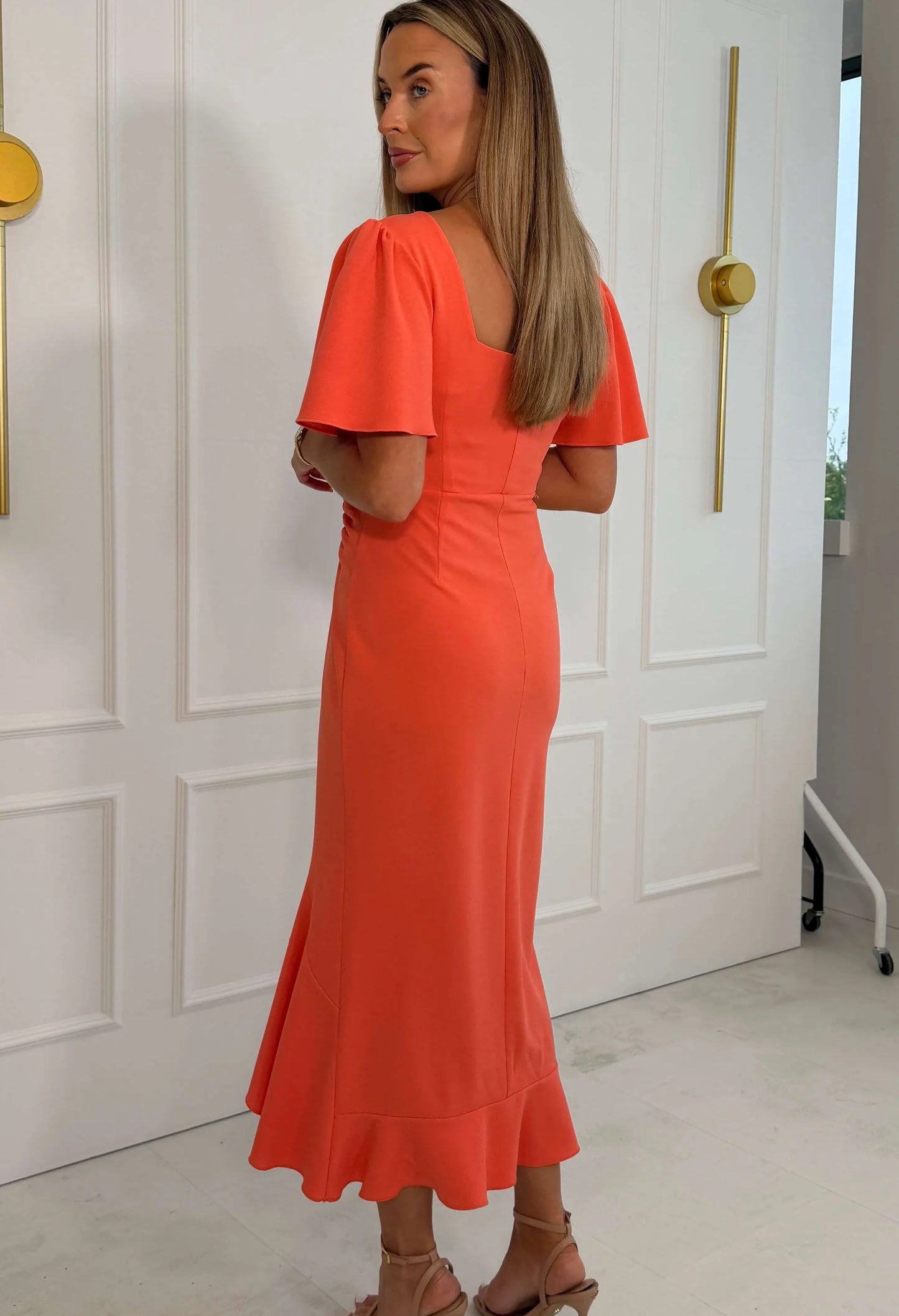 Darcie Angel Sleeve Frill Midi Dress