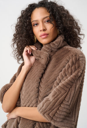 Short Chevron Faux Fur Cape
