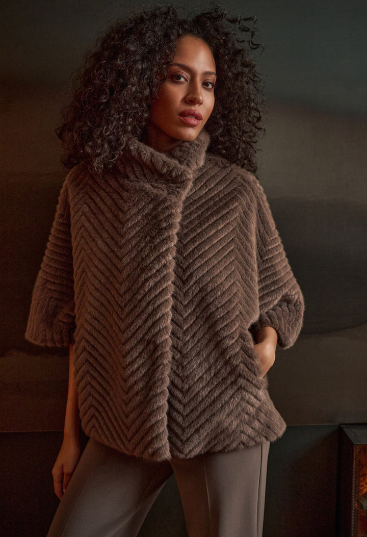 Short Chevron Faux Fur Cape