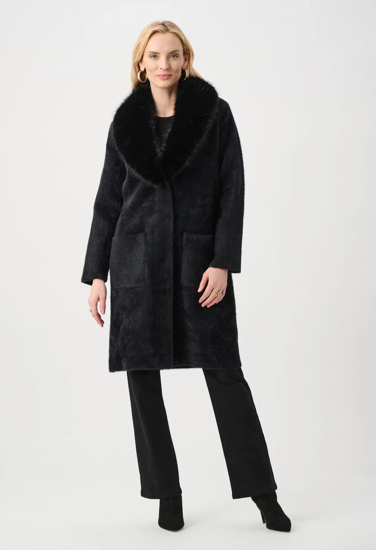 Open-front Fur Collar Coat