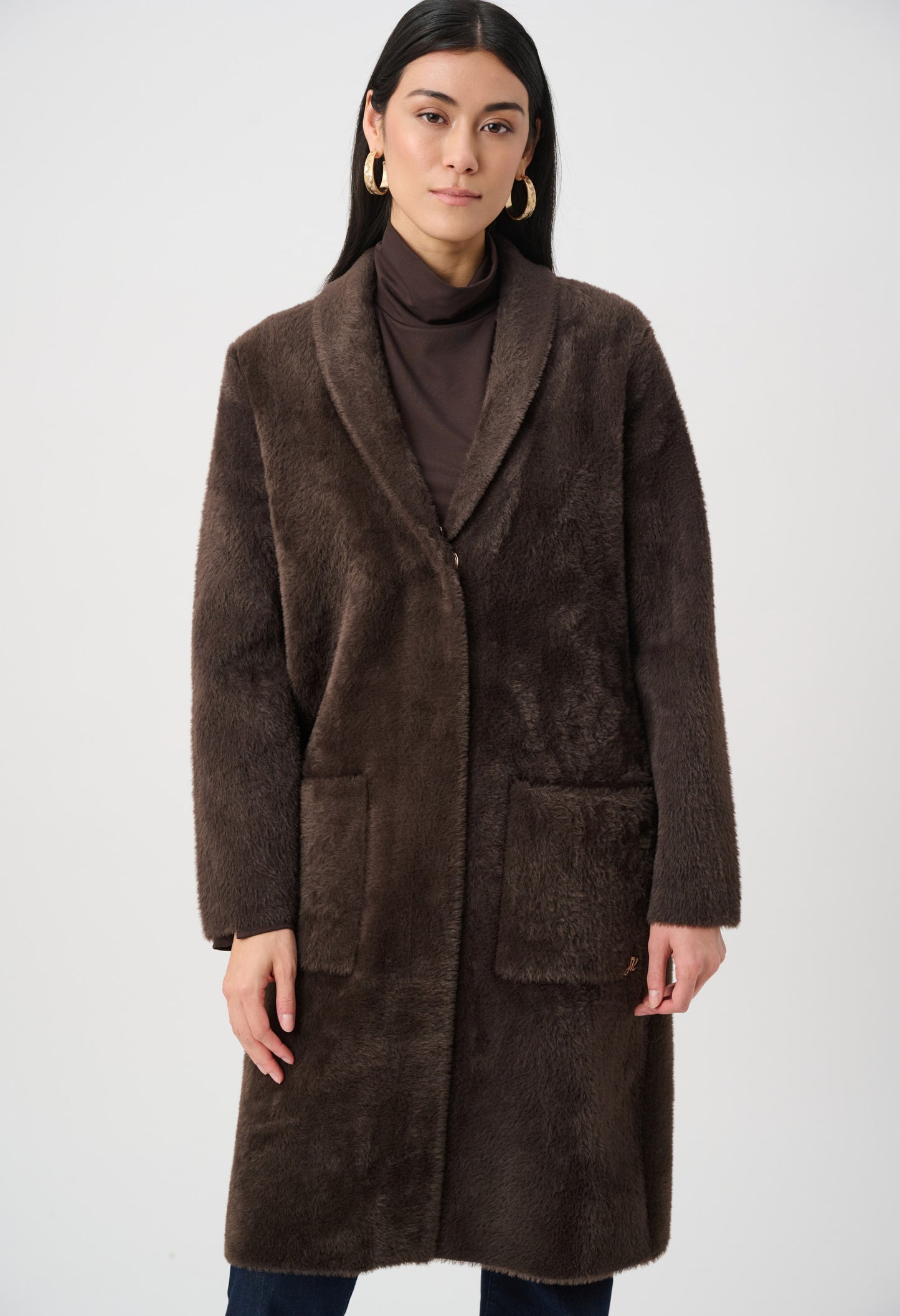 Open-front Fur Collar Coat
