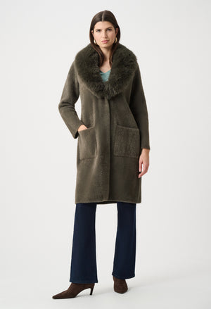 Open-front Fur Collar Coat
