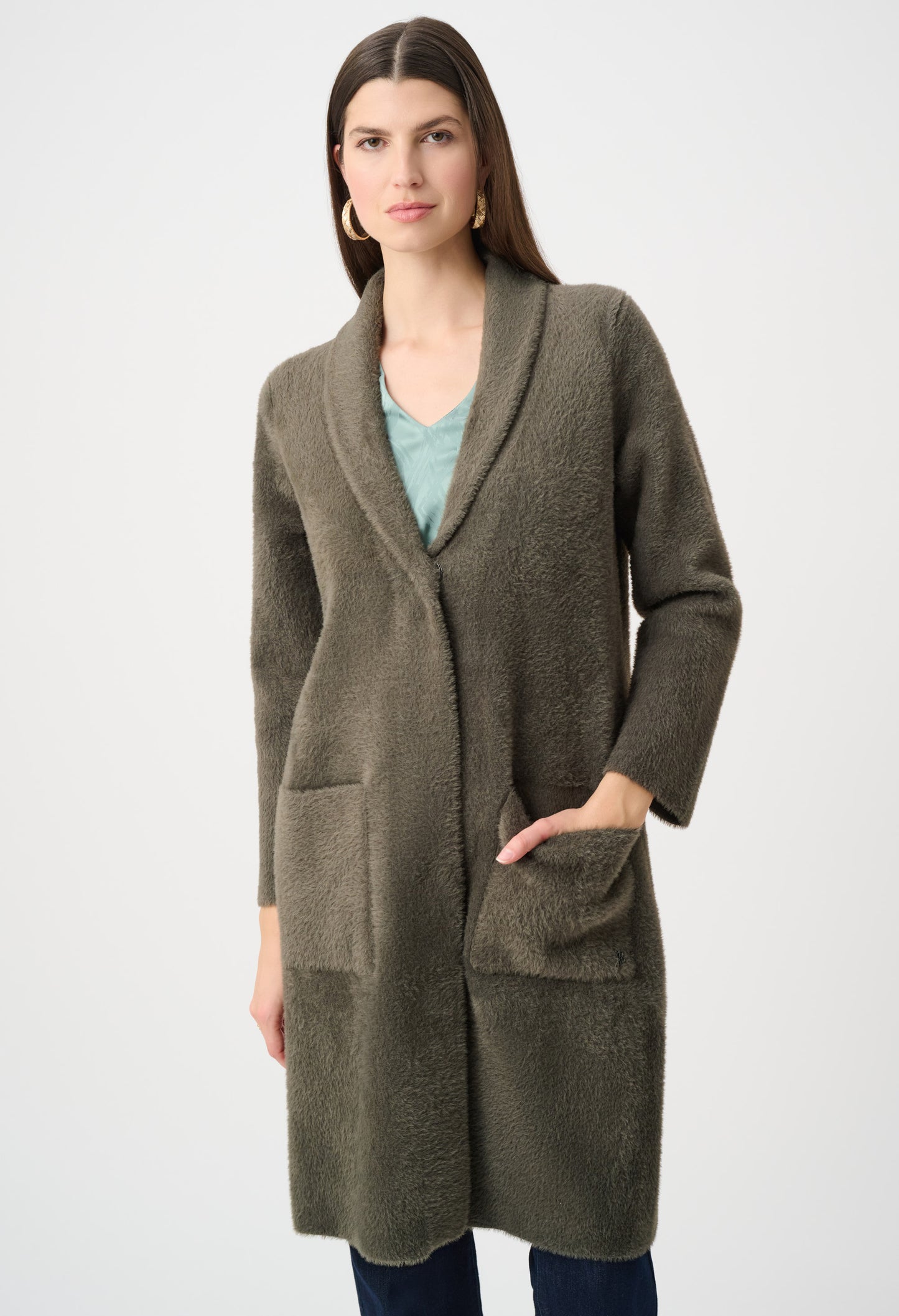 Open-front Fur Collar Coat