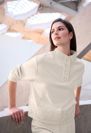 Scuba Jersey Funnel-neck Top