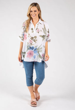 Floral Linen Look Blouse
