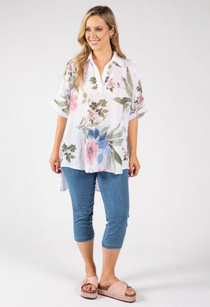 Floral Linen Look Blouse