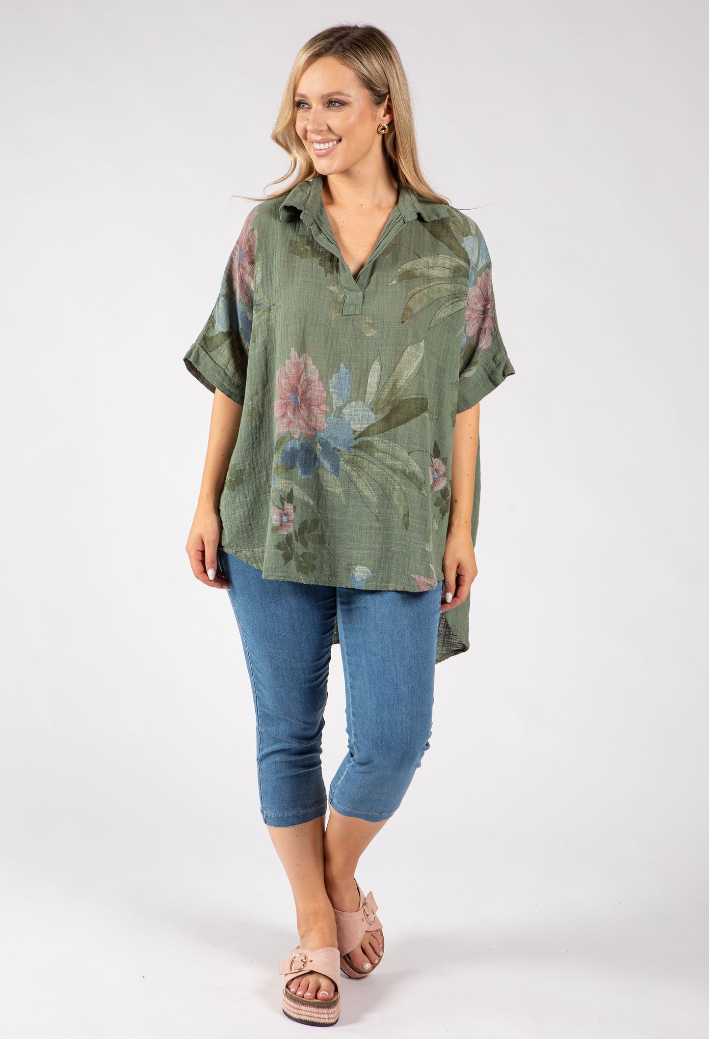 Floral Linen Look Blouse