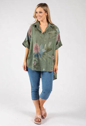 Floral Linen Look Blouse