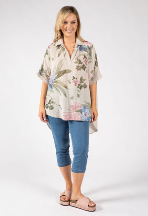 Floral Linen Look Blouse