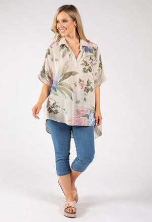 Floral Linen Look Blouse