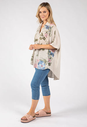 Floral Linen Look Blouse