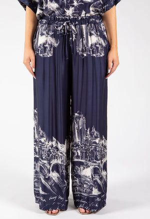 Scenic Print Wide Leg Trousers
