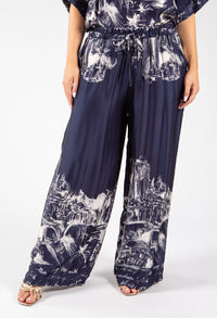 Scenic Print Wide Leg Trousers