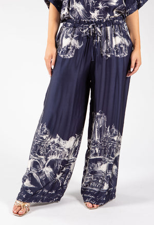 Scenic Print Wide Leg Trousers