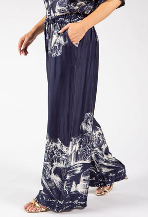 Scenic Print Wide Leg Trousers
