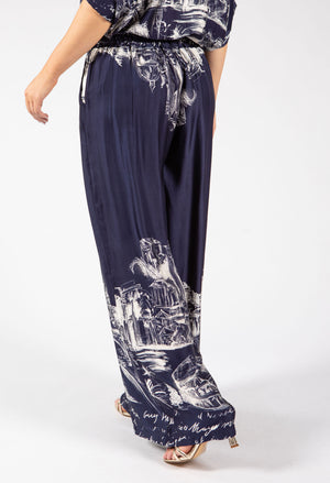 Scenic Print Wide Leg Trousers