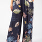 Ocean Print Wide Leg Trousers